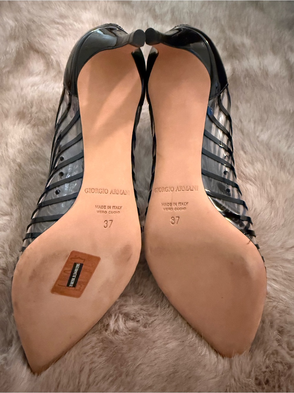 Giorgio Armani Black Striped Patent Leather Transparent Pointed-Toe Women's Boot - Picture 11 of 12